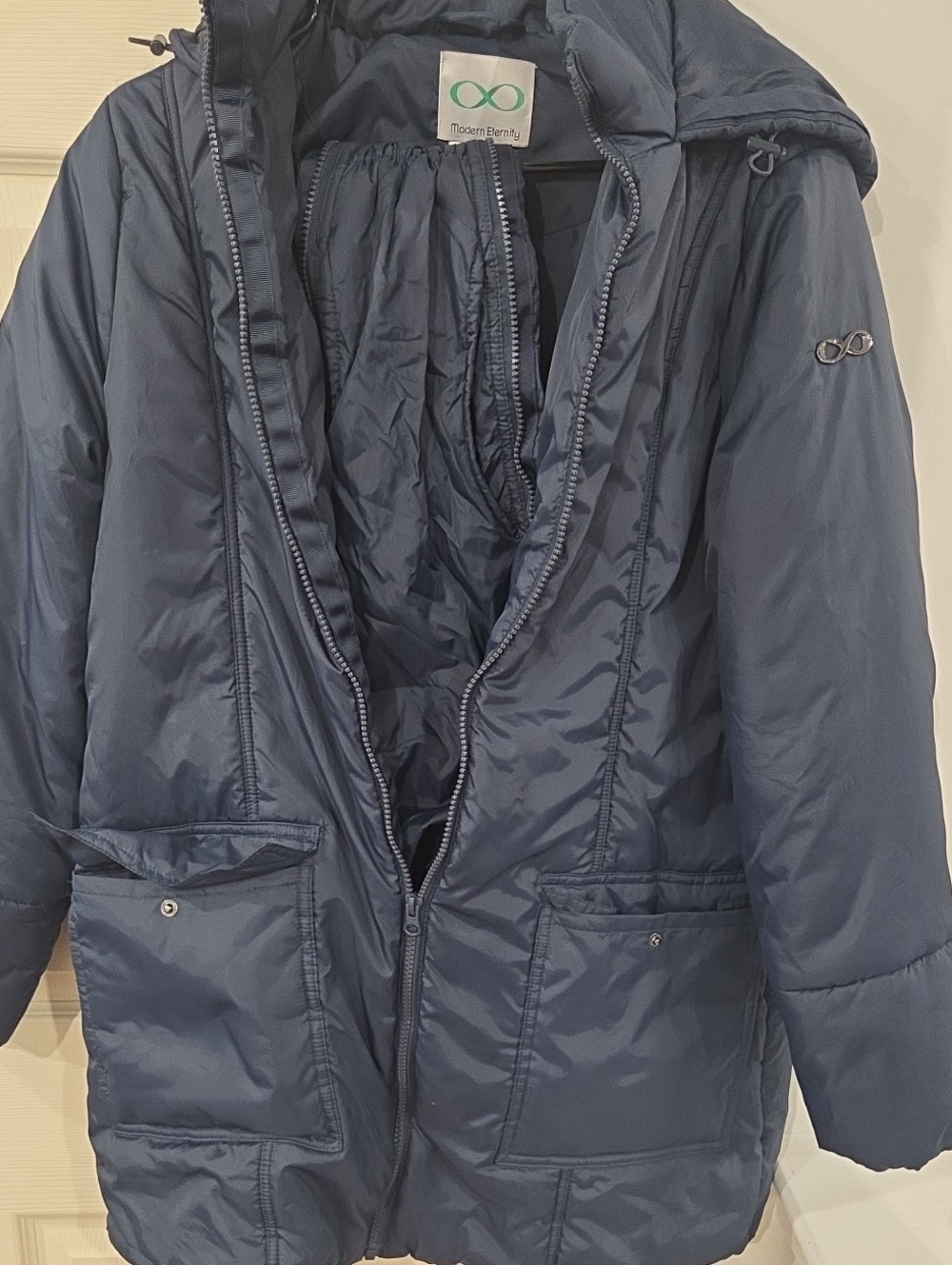 Modern Eternity Navy Quilted Materniry Hooded Jacket